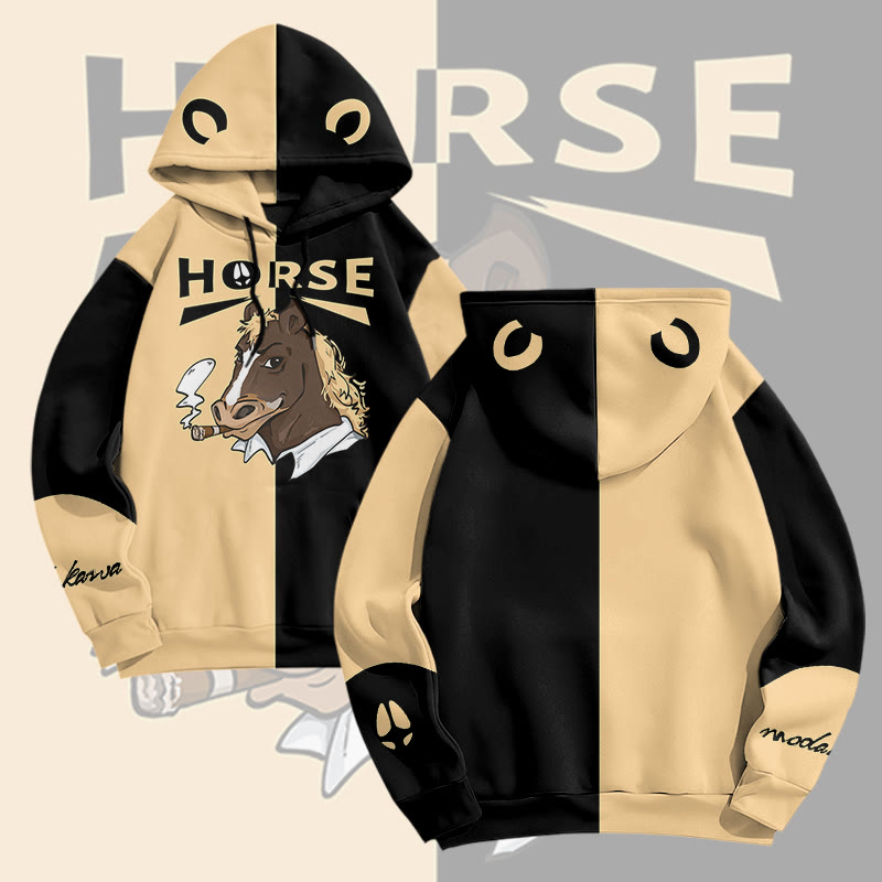MODAKAWA Smoking Horse Graphic All Over Print Pullover Hoodie - Yellow - 6XL - image 1