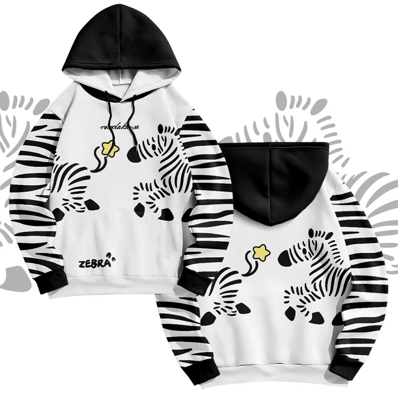 MODAKAWA Running Zebra Graphic All Over Print Pullover Hoodie - White - 6XL - image 2