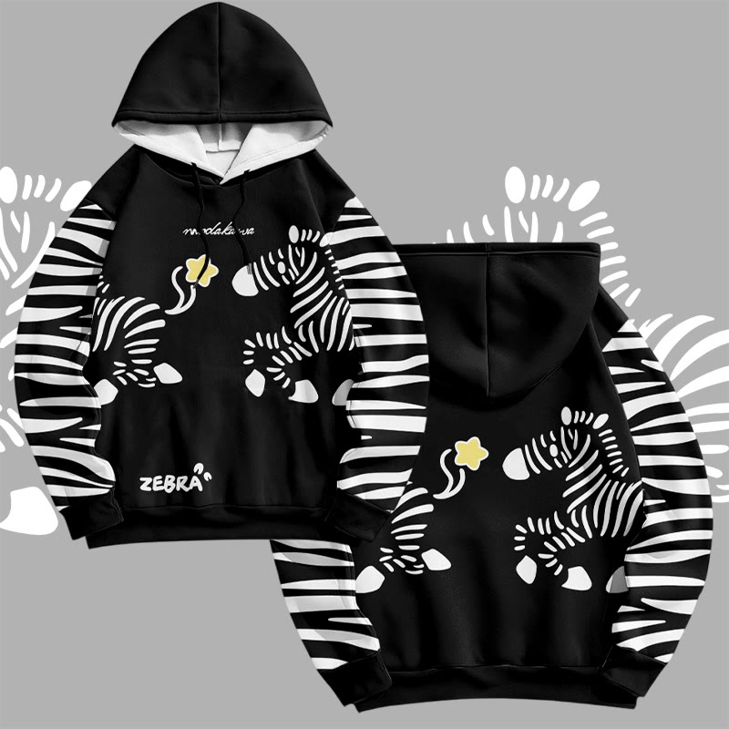 MODAKAWA Running Zebra Graphic All Over Print Pullover Hoodie - Black - 6XL - image 1