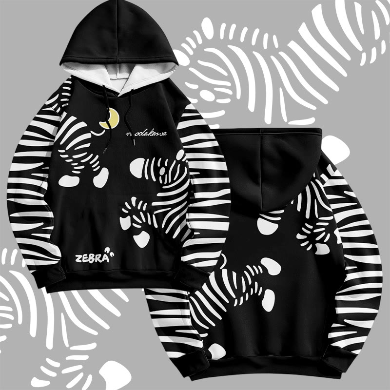 MODAKAWA Zebra Graphic All Over Print Pullover Hoodie - Black - 6XL - image 2