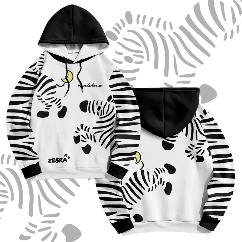 MODAKAWA Zebra Graphic All Over Print Pullover Hoodie - White - 6XL - image 1