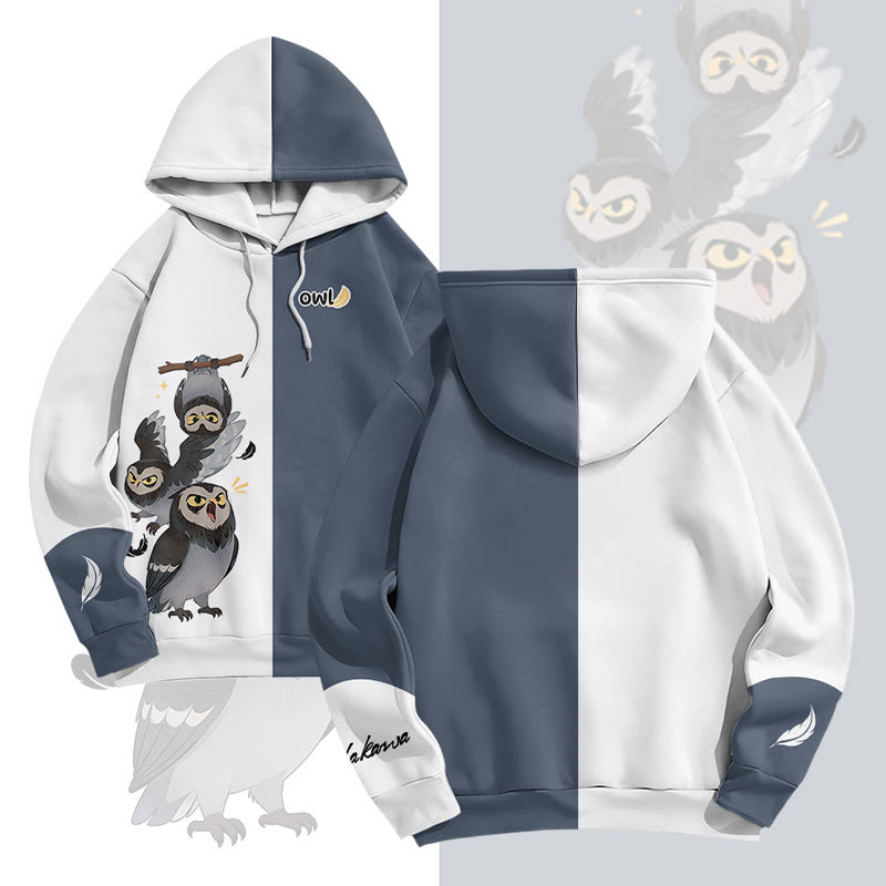 MODAKAWA Owl Graphic All Over Print Pullover Hoodie - Blue - 6XL - image 1