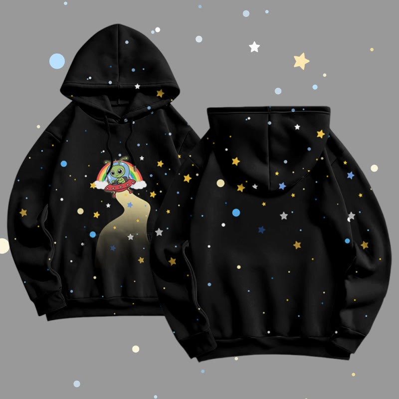 MODAKAWA Starry Alien Graphic All Over Print Pullover Hoodie - Black - 6XL - image 3