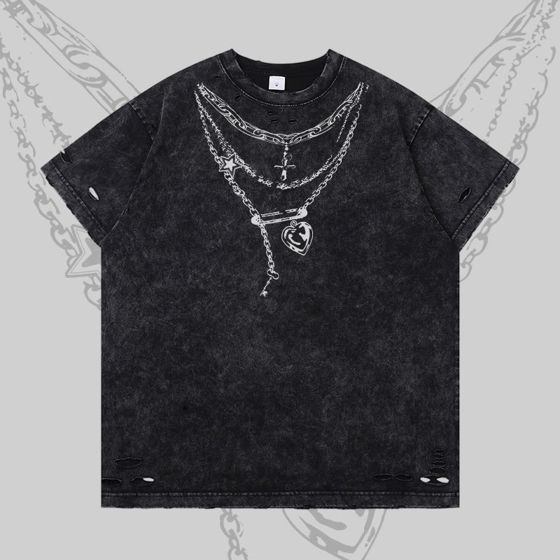 Chain Graphic Modakawa Ripped T-shirt - Black - 2XL - image 1