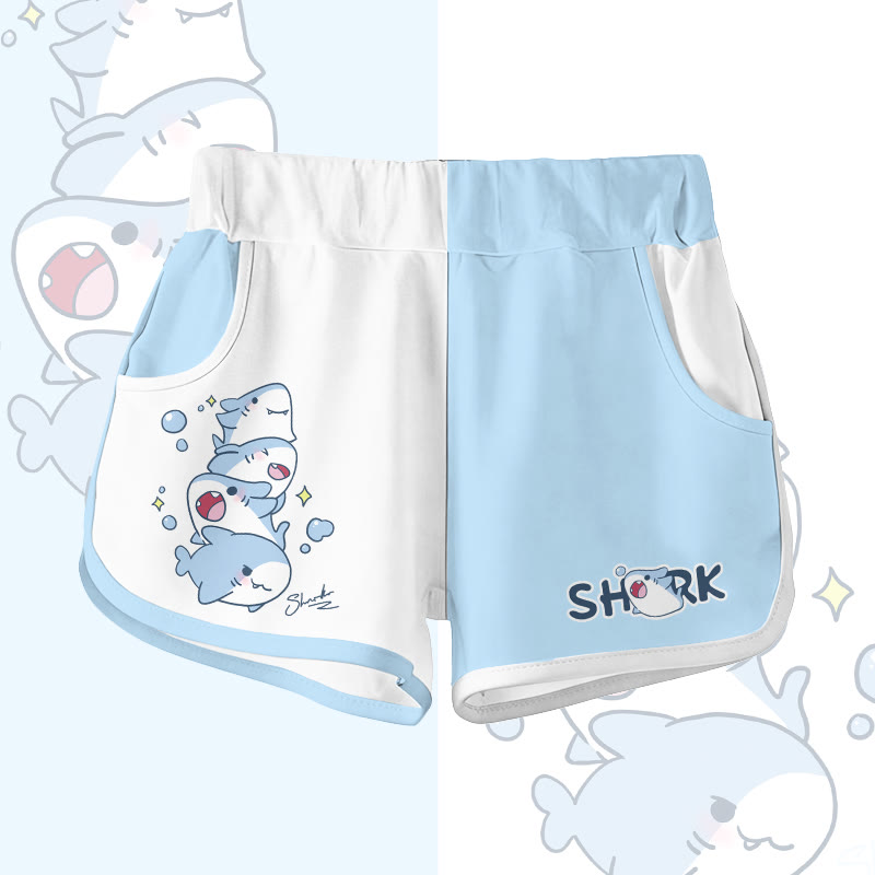 Playful Shark Graphic Modakawa Shorts - White & Blue - 5XL - image 1