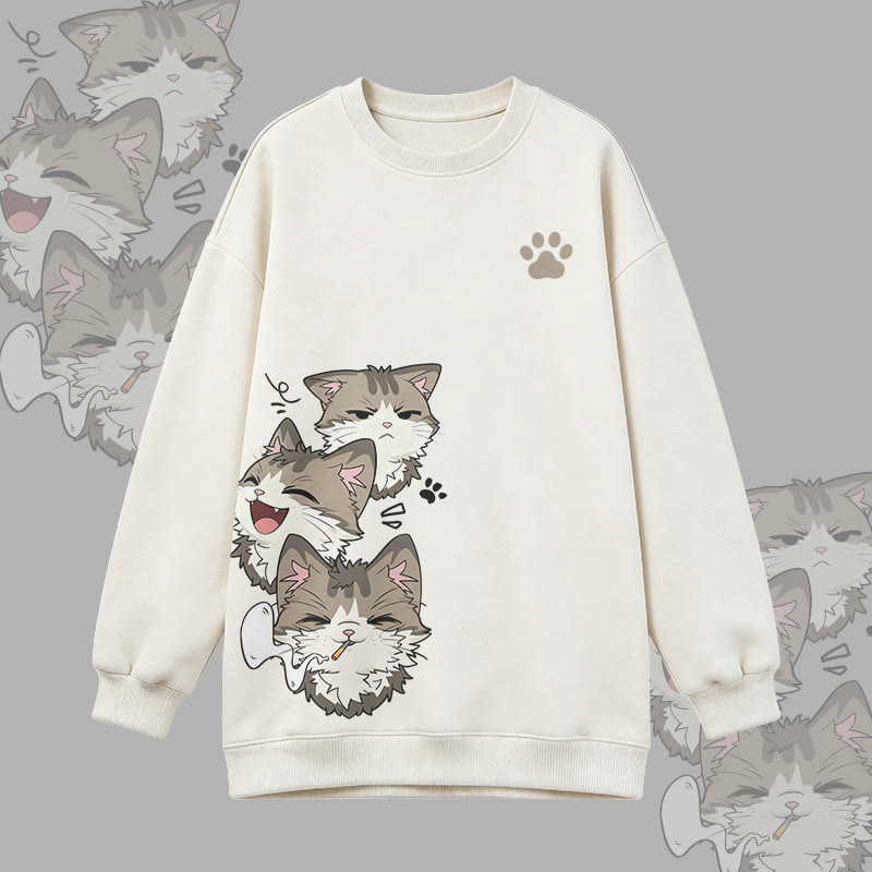 Smoking Cat Graphic Modakawa Oversized Crewneck Sweatshirt - White - 3XL - image 1