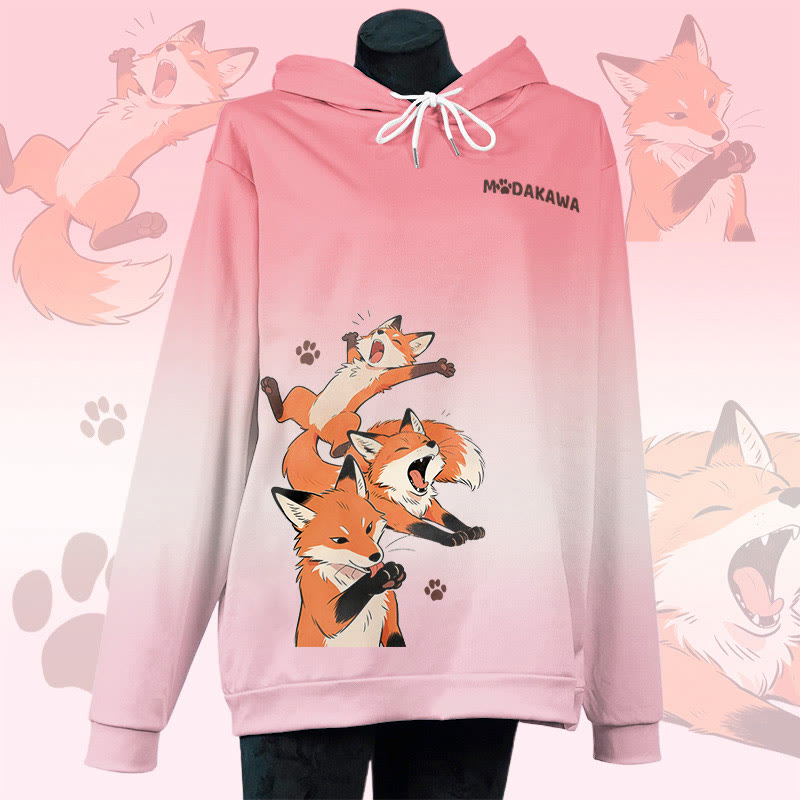 MODAKAWA Lazy Fox Graphic All Over Print Pullover Hoodie - Pink - 6XL - image 2
