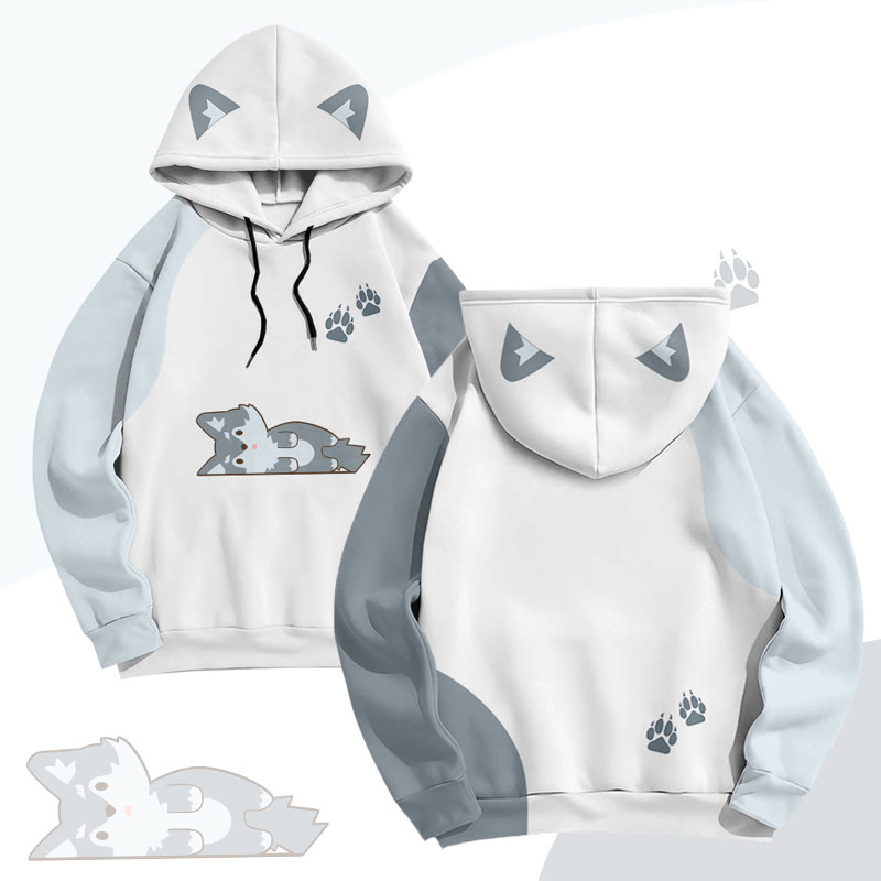 MODAKAWA Color Block Wolf Lying Flat Graphic All Over Print Pullover Hoodie - image 1