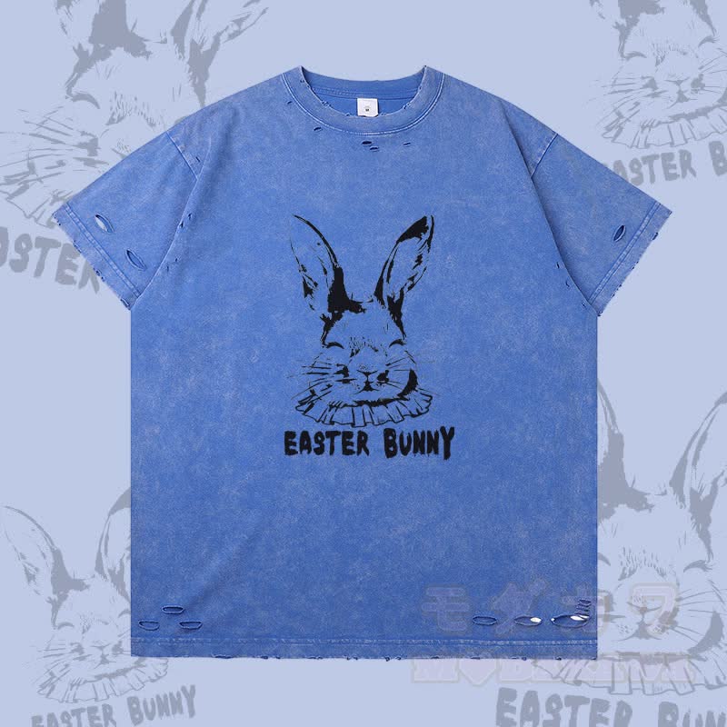 EASTER BUNNY Graphic Modakawa Ripped T-shirt - Blue - 2XL - image 1