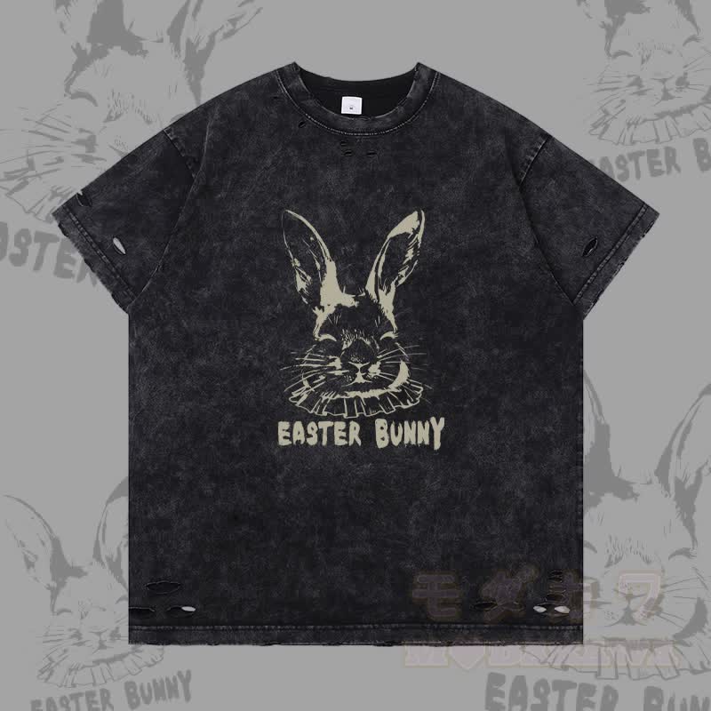 EASTER BUNNY Graphic Modakawa Ripped T-shirt - Black - 2XL - image 4