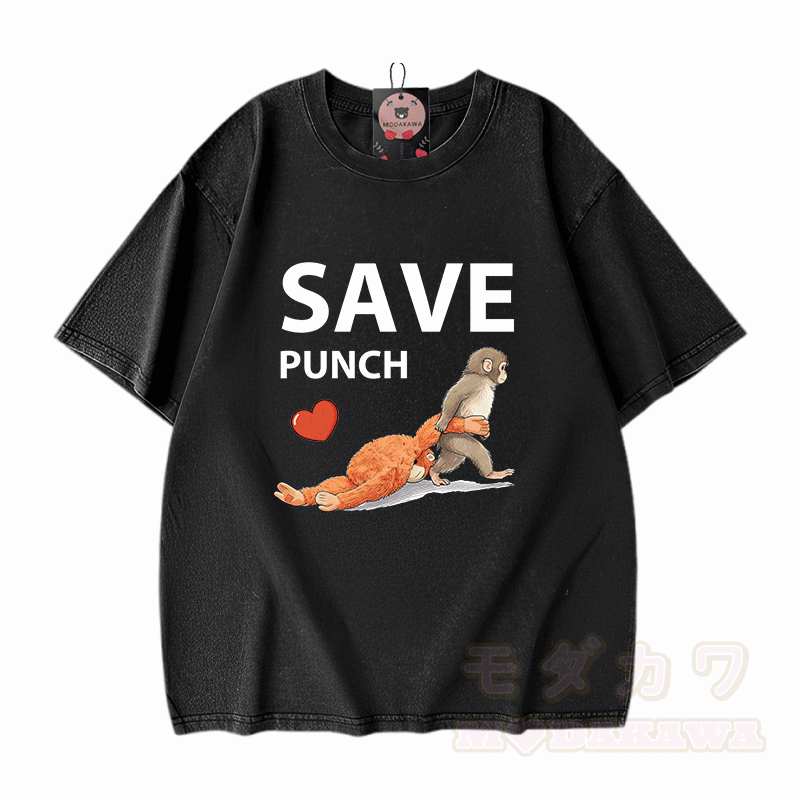 SAVE PUNCH Monkey Graphic Modakawa Unisex Vintage Washed T-shirt - Black - 5XL - image 8