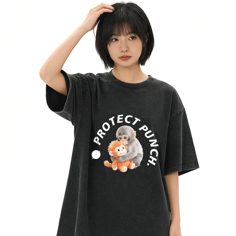 PROTECT PUNCH Hugging Monkey Graphic Modakawa Unisex Vintage Washed T-shirt - image 2
