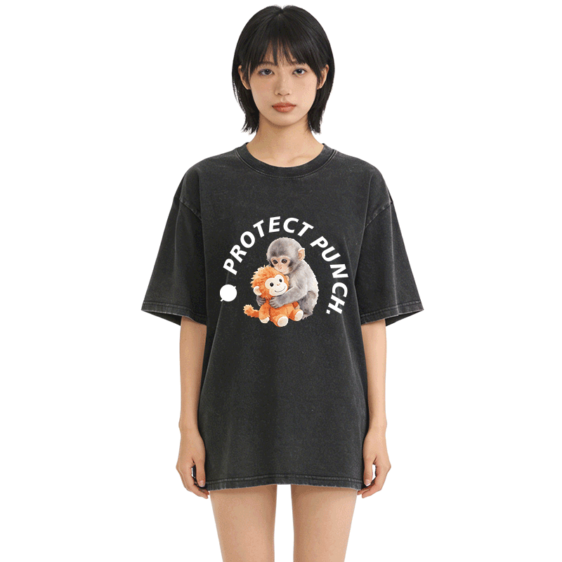 PROTECT PUNCH Hugging Monkey Graphic Modakawa Unisex Vintage Washed T-shirt - image 3