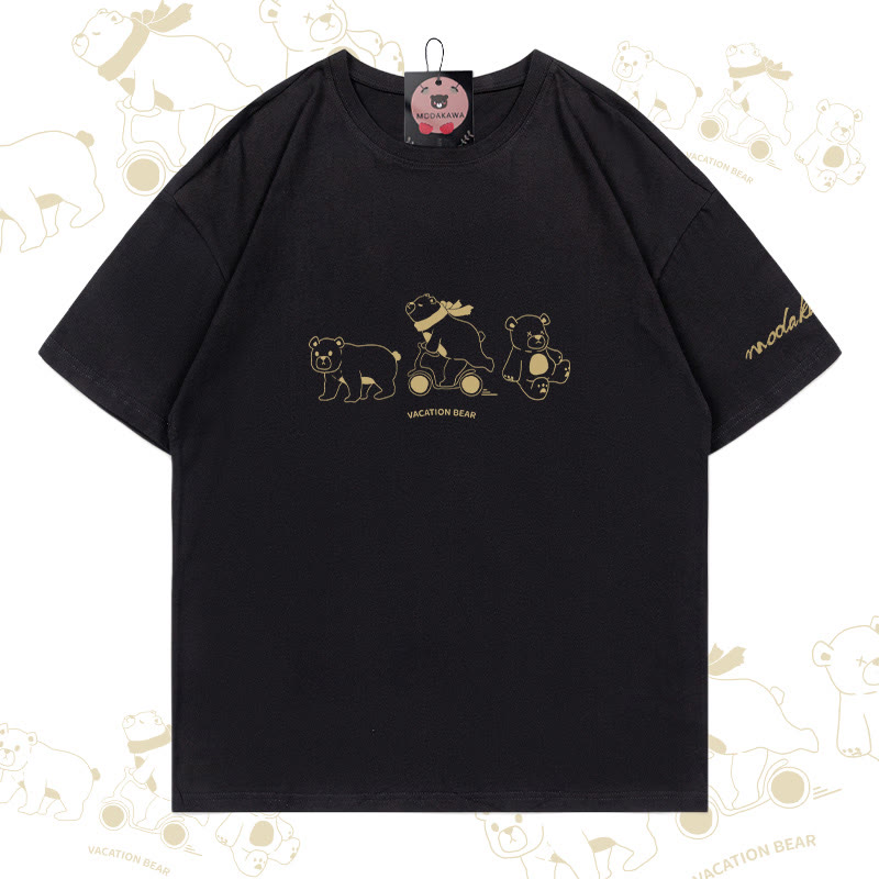 VACATION BEAR Graphic Modakawa Cotton T-shirt - Black - 5XL - image 1