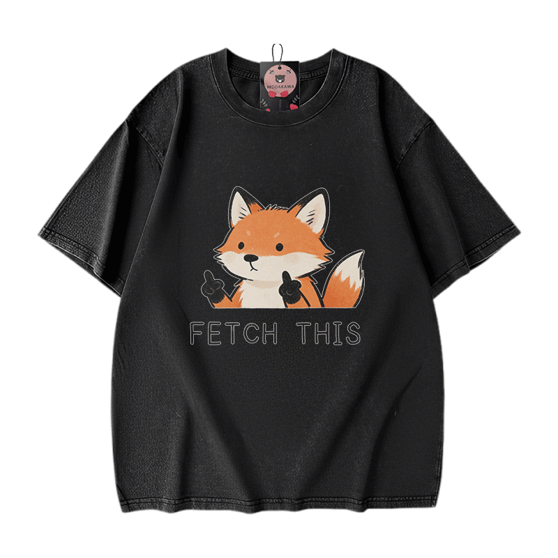 FETCH THIS Fox Graphic Modakawa Vintage Washed 100% Cotton T-shirt - Black - 5XL - image 1