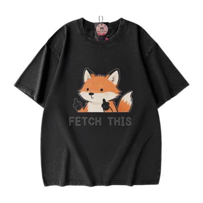 FETCH THIS Fox Graphic Modakawa Vintage Washed 100% Cotton T-shirt - Black - 5XL - image 1