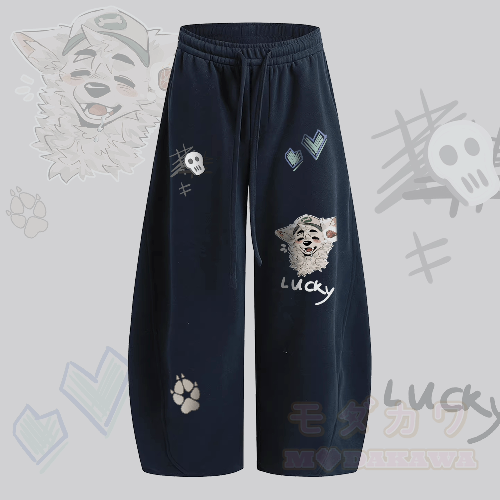 MODAKAWA X atka Fox Wants Meat Graphic Wide Leg Drawstring Pants - Purplish Blue - 2XL - image 3