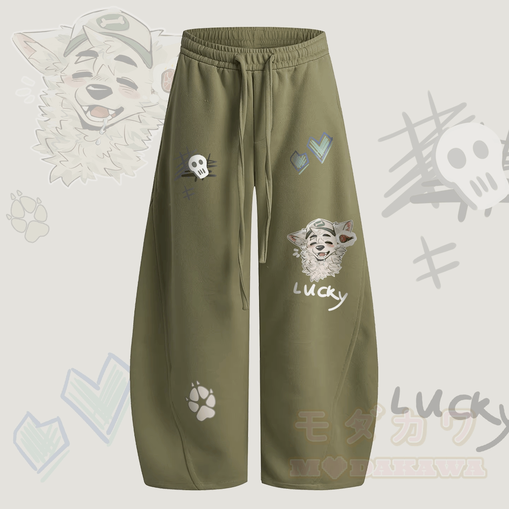 MODAKAWA X atka Fox Wants Meat Graphic Wide Leg Drawstring Pants - Green - 2XL - image 1