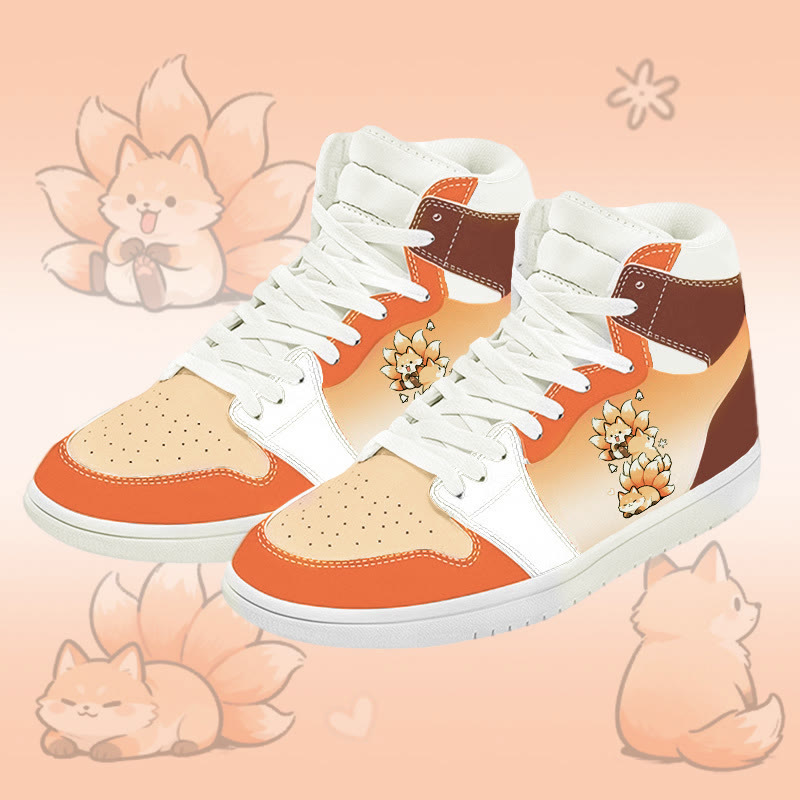 MODAKAWA Gradient Nine-tailed Fox Graphic Color Block High Top Canvas Shoes - Yellow & Orange - 48 - image 2