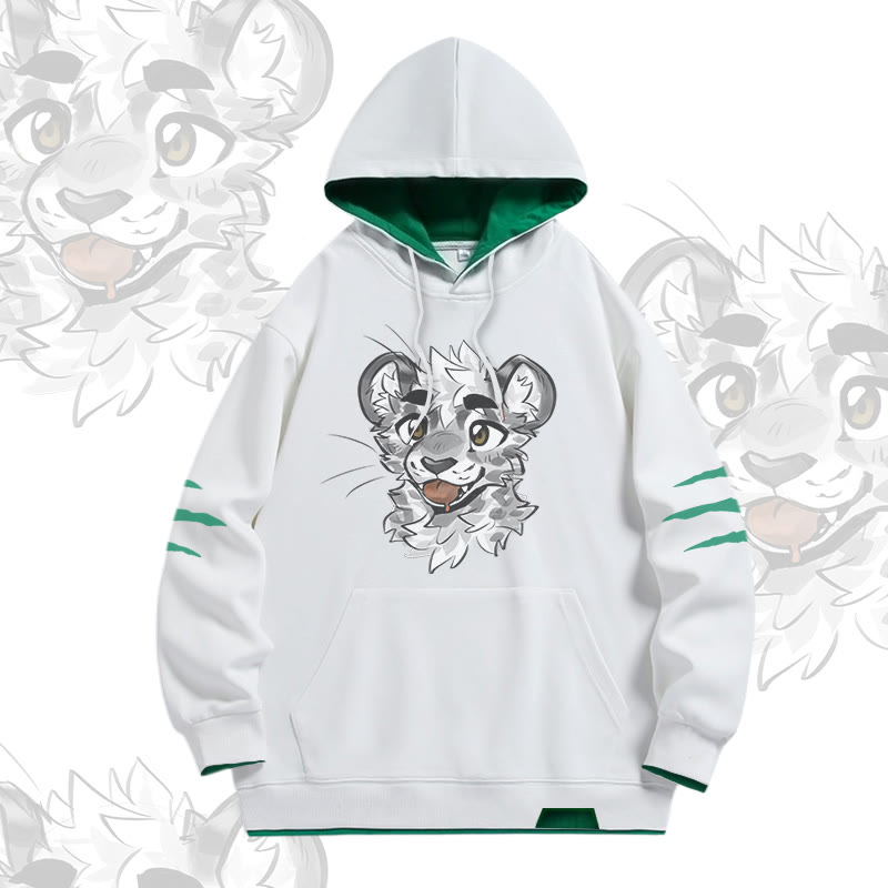 MODAKAWA X atka Cheeky Tiger Face Graphic Oversized Contrast Lining Pullover Hoodie - White - 4XL - image 2