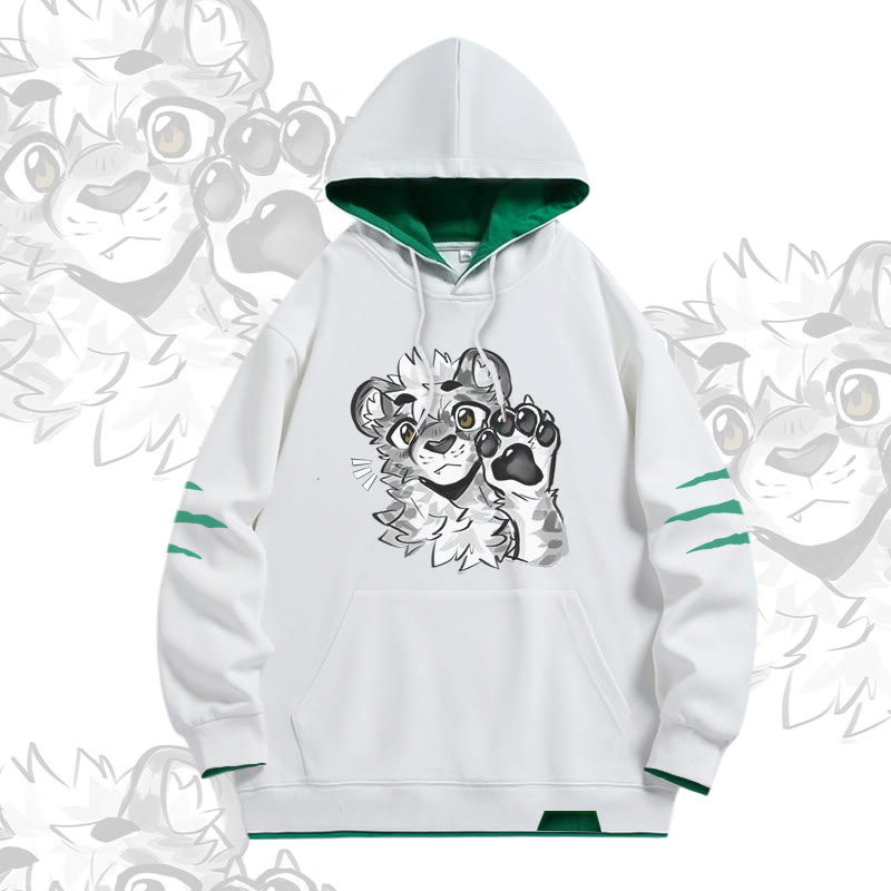 MODAKAWA X atka Tiger Paw Wave Graphic Oversized Contrast Lining Pullover Hoodie - White - 4XL - image 2