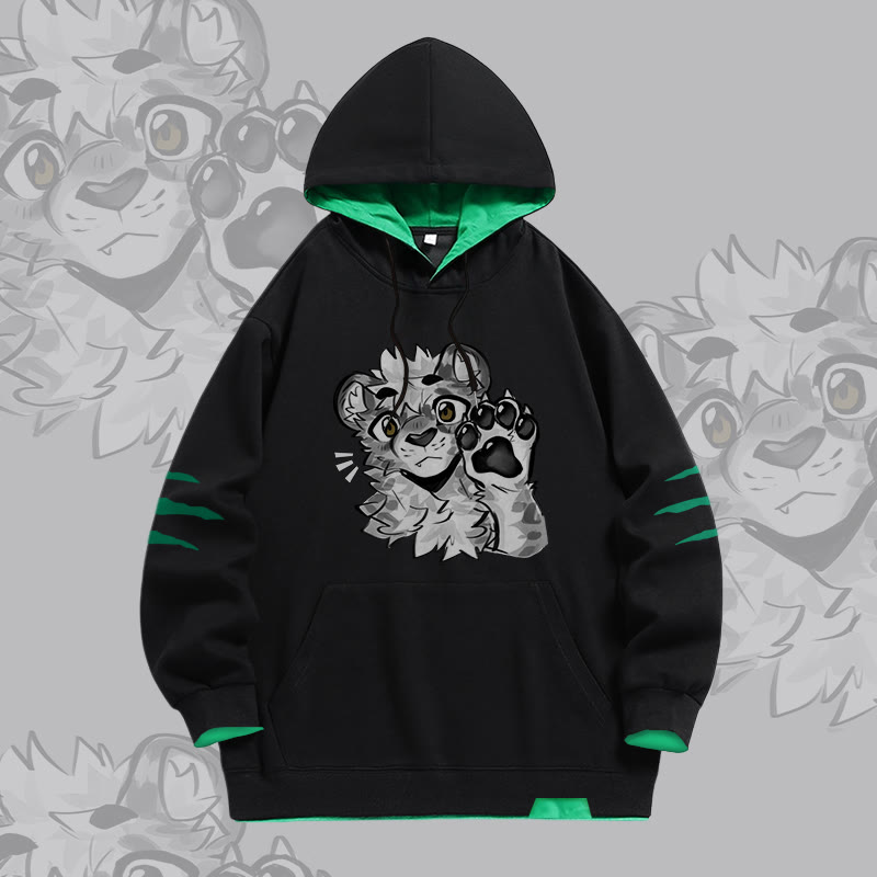 MODAKAWA X atka Tiger Paw Wave Graphic Oversized Contrast Lining Pullover Hoodie - Black - 4XL - image 1