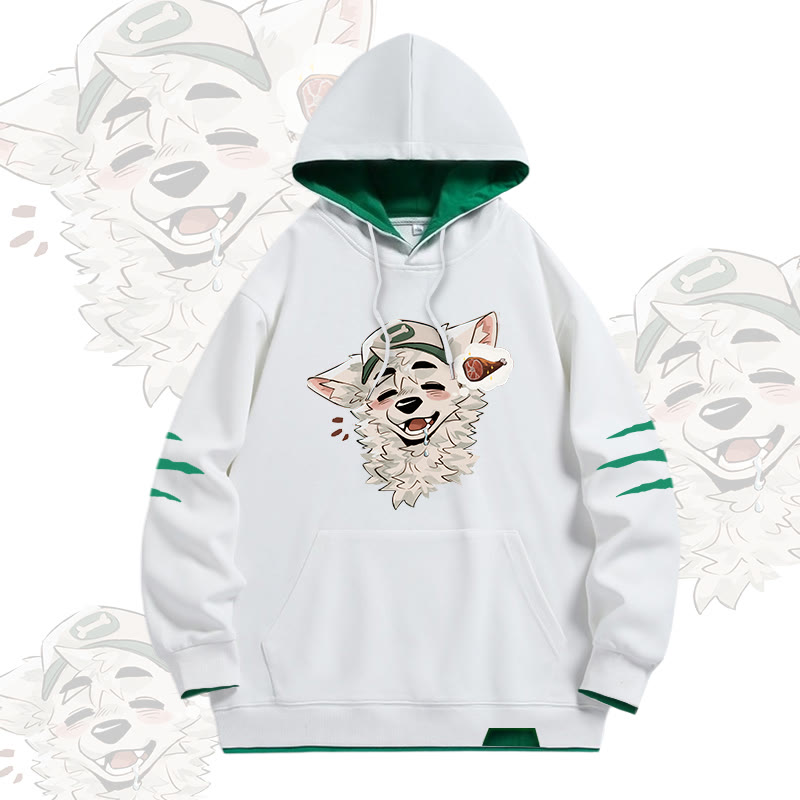 MODAKAWA X atka Fox Wants Meat Graphic Oversized Contrast Lining Pullover Hoodie - White - 4XL - image 2