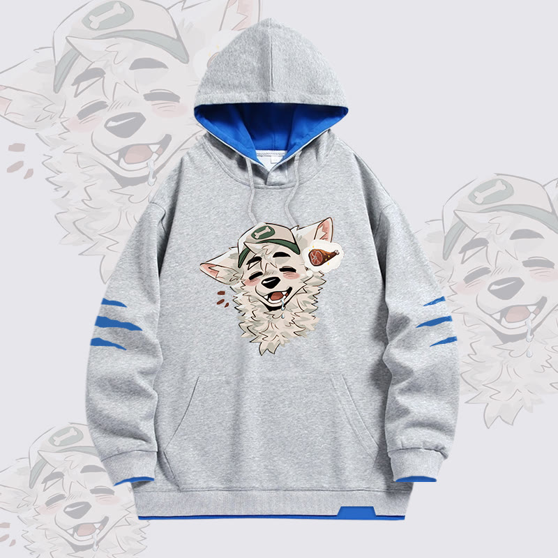MODAKAWA X atka Fox Wants Meat Graphic Oversized Contrast Lining Pullover Hoodie - Grey - 4XL - image 1