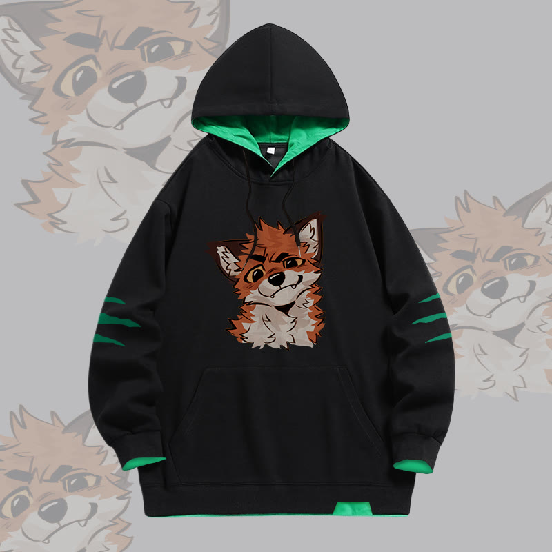MODAKAWA X atka Funny Fox Graphic Oversized Contrast Lining Pullover Hoodie - Black - 4XL - image 1