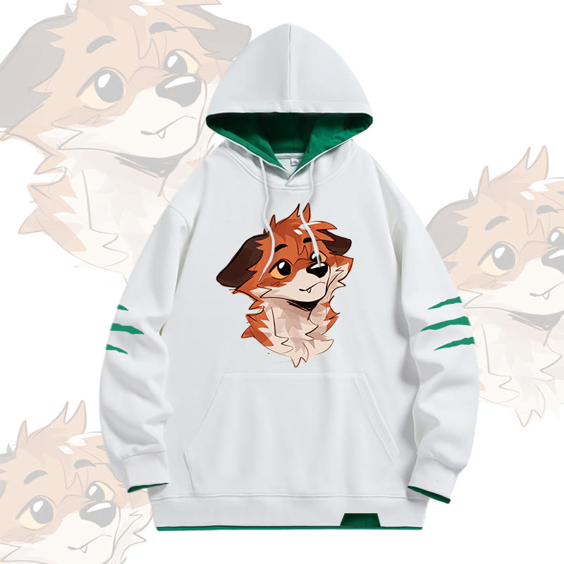 MODAKAWA X atka Anticipating Fox Graphic Oversized Contrast Lining Pullover Hoodie - White - 4XL - image 2