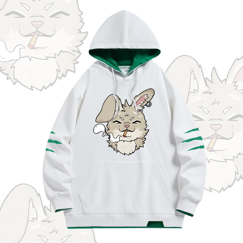NABI Smoking Bunny Graphic Modakawa Oversized Contrast Lining Pullover Hoodie - White - 4XL - image 1