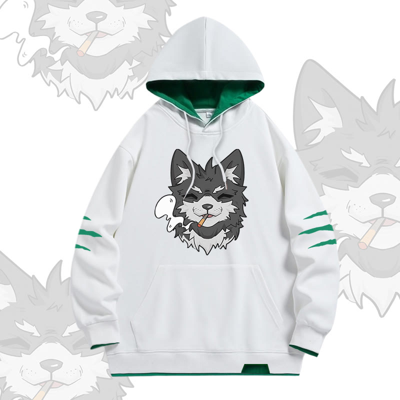 KODA Smoking Puppy Graphic Modakawa Oversized Contrast Lining Pullover Hoodie - White - 4XL - image 2