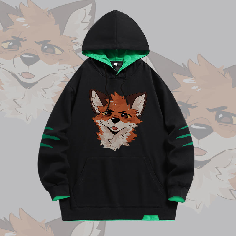 MODAKAWA X atka Squinty Fox Graphic Oversized Contrast Lining Pullover Hoodie - Black - 4XL - image 2
