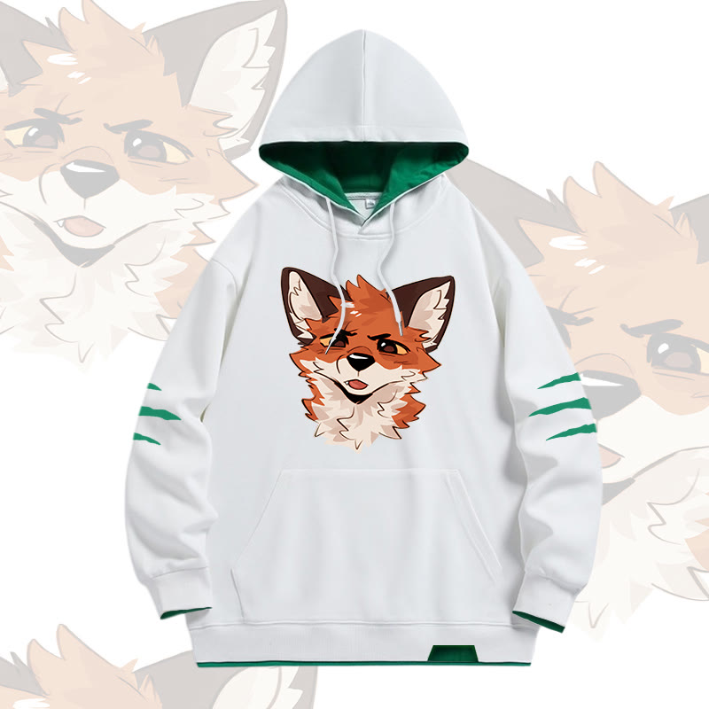 MODAKAWA X atka Squinty Fox Graphic Oversized Contrast Lining Pullover Hoodie - White - 4XL - image 1