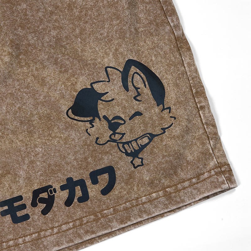 MODAKAWA X popipeko Puppy Letter T-shirt Vintage Washed Shorts Two Pieces Set - image 4