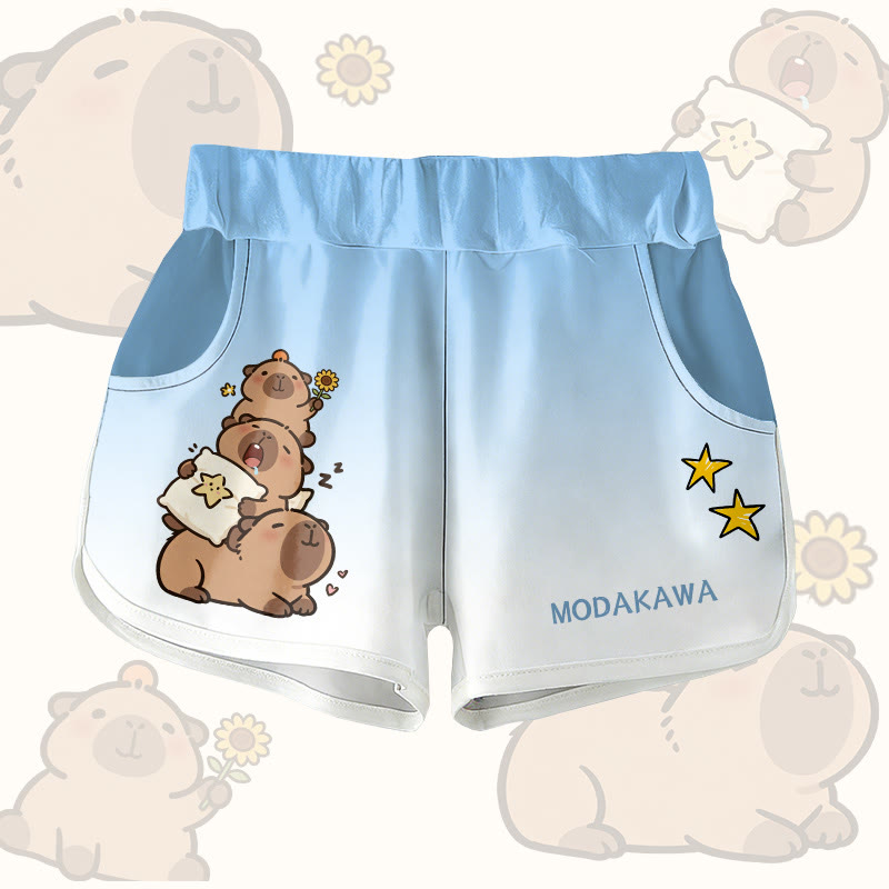 Capybara Stack Graphic Modakawa Shorts - Blue - 5XL - image 1