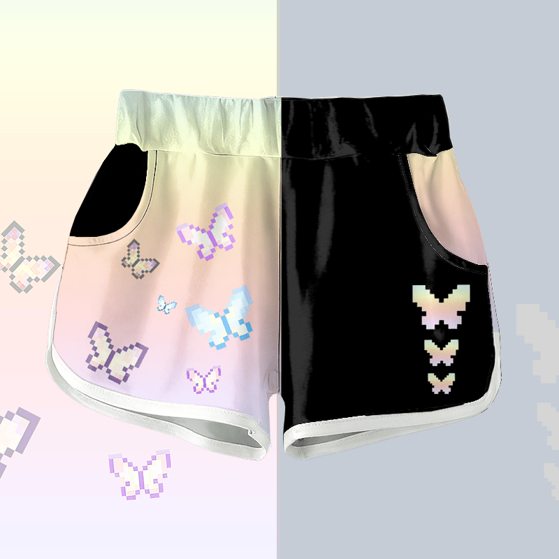 Pixel Butterflies Graphic Modakawa Shorts - Multicolor - 5XL - image 1