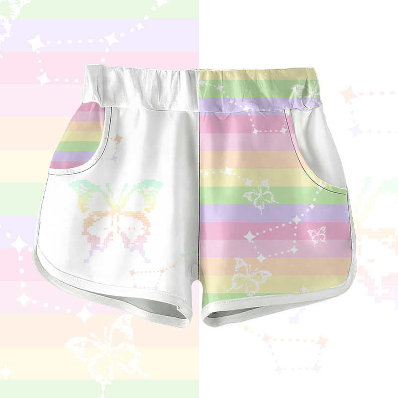 Rainbow Striped Butterfly Graphic Modakawa Shorts - Multicolor - 5XL - image 1