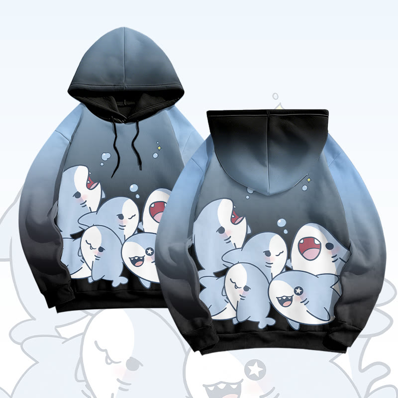 MODAKAWA Gradient Playful Shark Graphic Pullover Hoodie - Dark Blue - 6XL - image 3