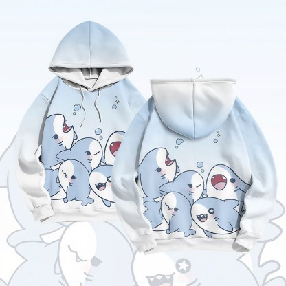 MODAKAWA Gradient Playful Shark Graphic Pullover Hoodie - Blue - 6XL - image 2