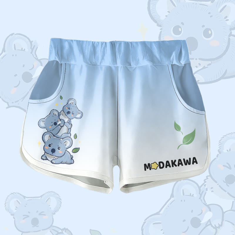 Koala Leaf Graphic Modakawa Gradient Shorts - Blue & White - 5XL - image 1