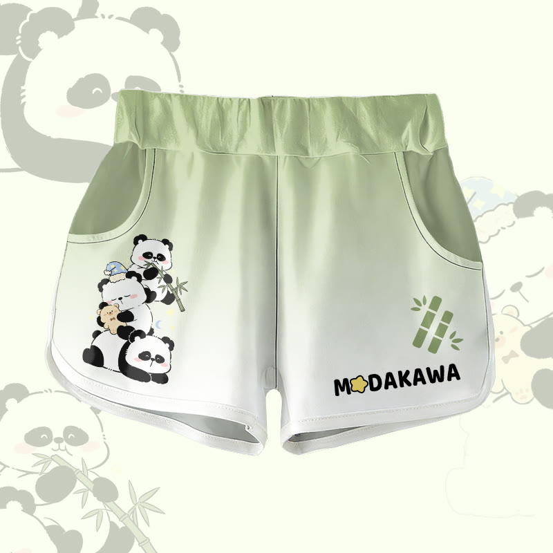 Panda Bamboo Graphic Modakawa Gradient Shorts - Green - 5XL - image 1