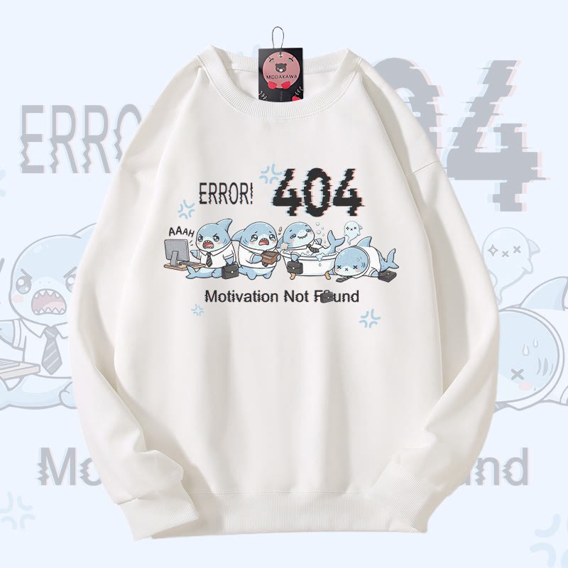 ERROR 404 MOTIVATION NOT FOUND Shark Graphic Modakawa Sweatshirt - White - 5XL - image 1