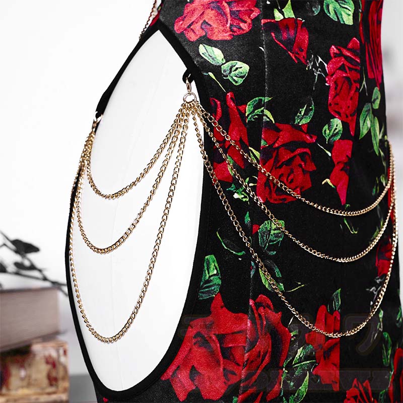 Rose Print Hollow Out Backless Chain Fishtail Dress⁠ - image 4