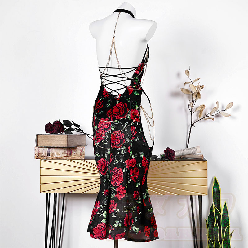 Rose Print Hollow Out Backless Chain Fishtail Dress⁠ - image 2