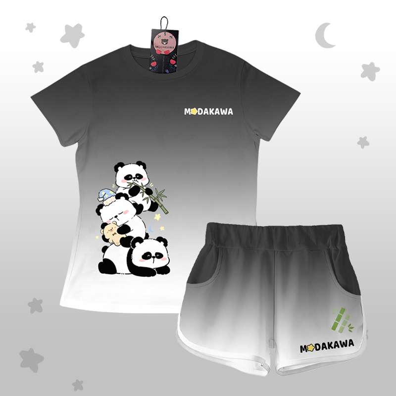 Gradient Panda Graphic T-shirt Letter Graphic Shorts Modakawa Matching Outfit - Black Set - 5XL - image 1
