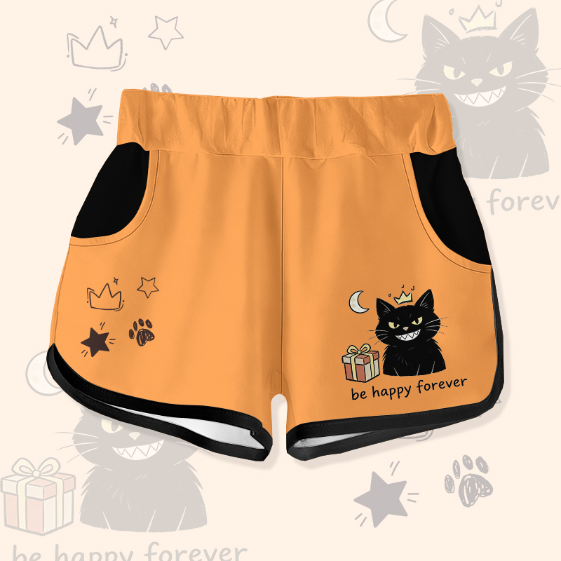 BE HAPPY FOREVER Black Cat Gift Graphic Modakawa Shorts - Orange - 5XL - image 2