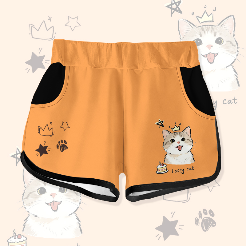 HAPPY CAT Cake Graphic Modakawa Shorts - Orange - 5XL - image 2