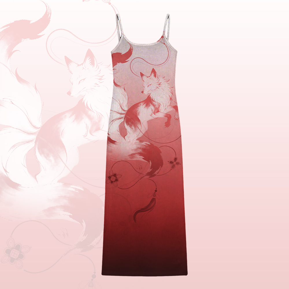 Nine Tail Fox Graphic Modakawa Gradient Slip Dress - Red A - 5XL - image 2
