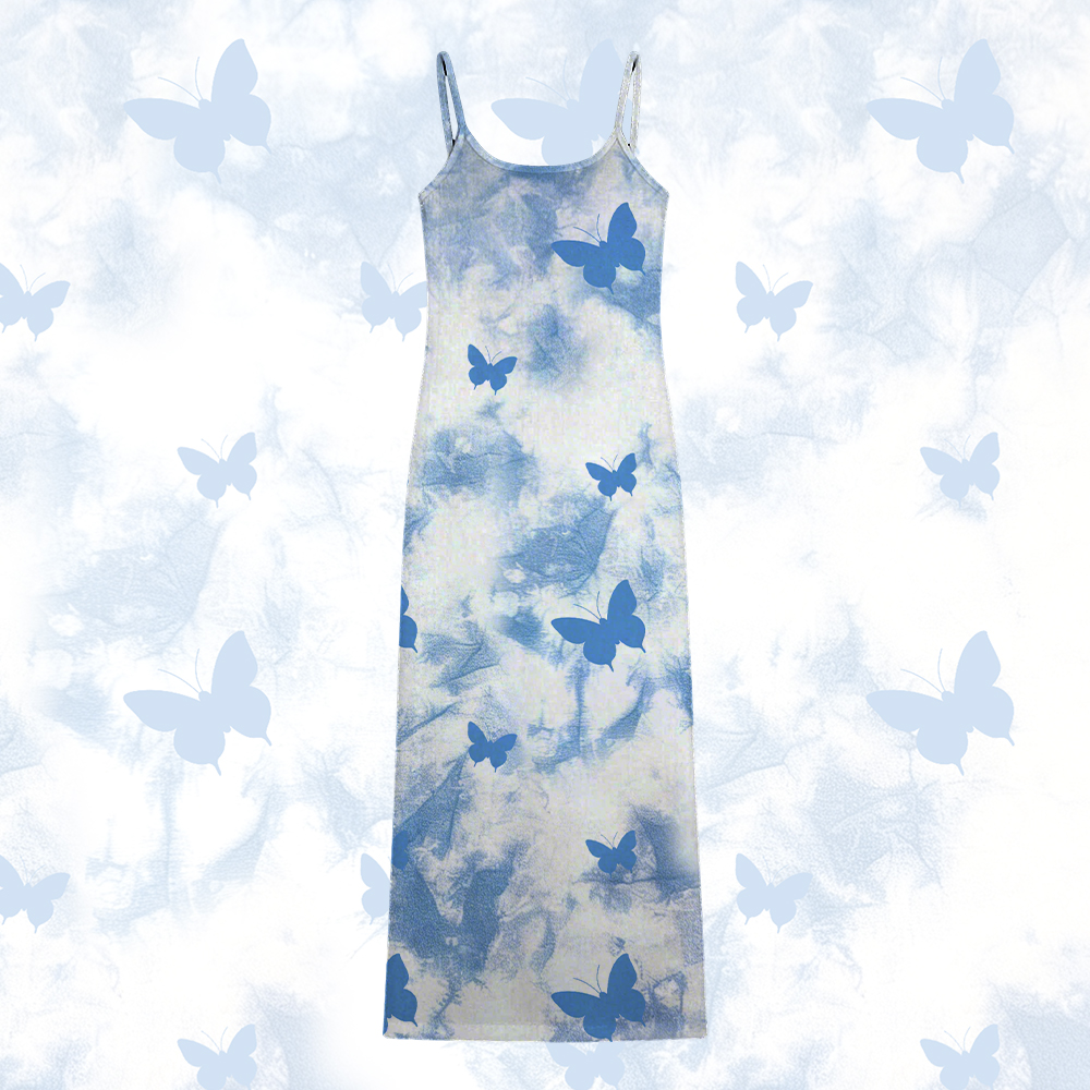 Butterfly Graphic Modakawa Gradient Slip Dress - Sky Blue - 5XL - image 3